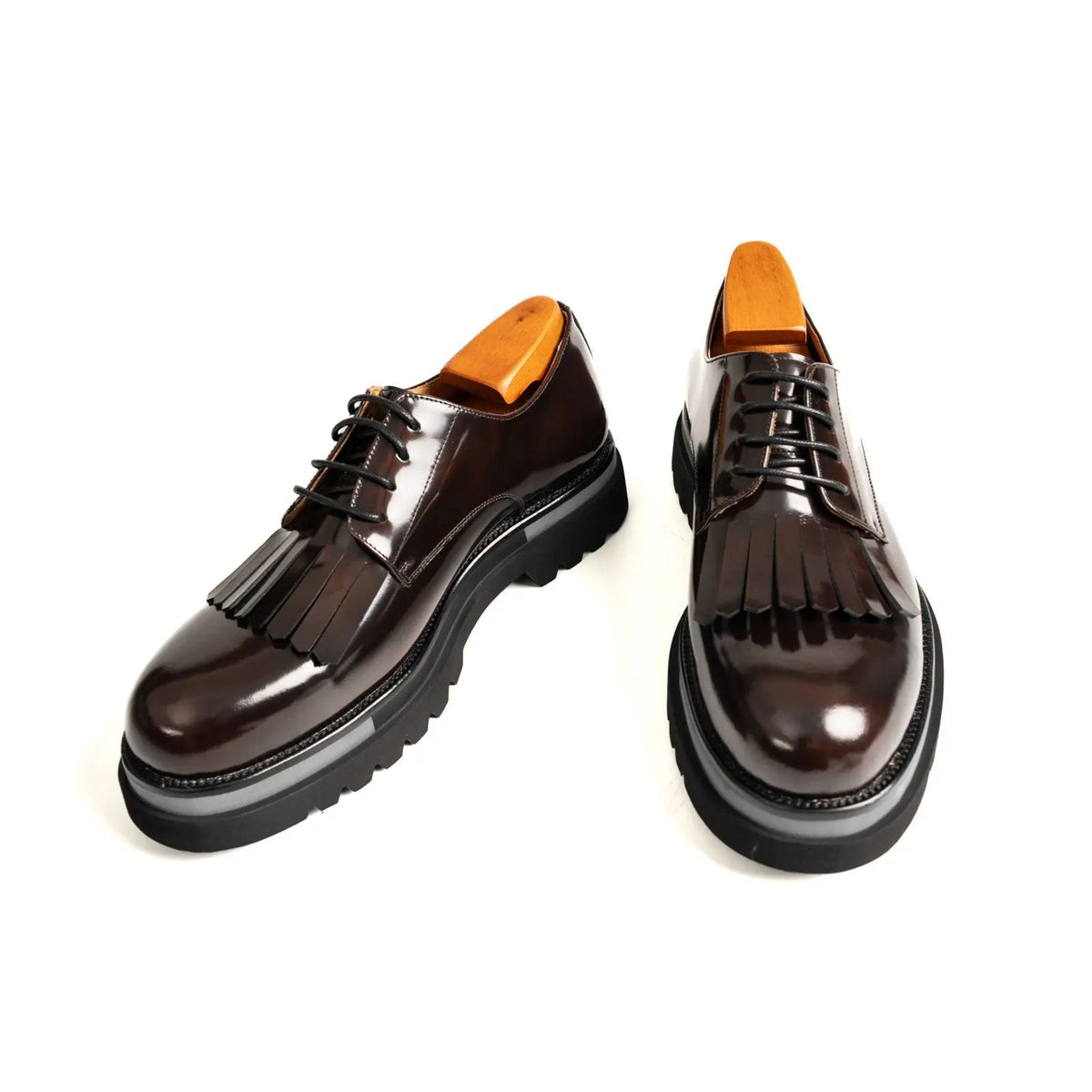 Dark Brown Kiltie Calf Leather Derby Shoes