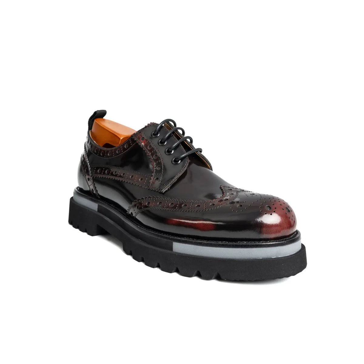 Burgundy Wingtip Calf Leather Derby Shoes