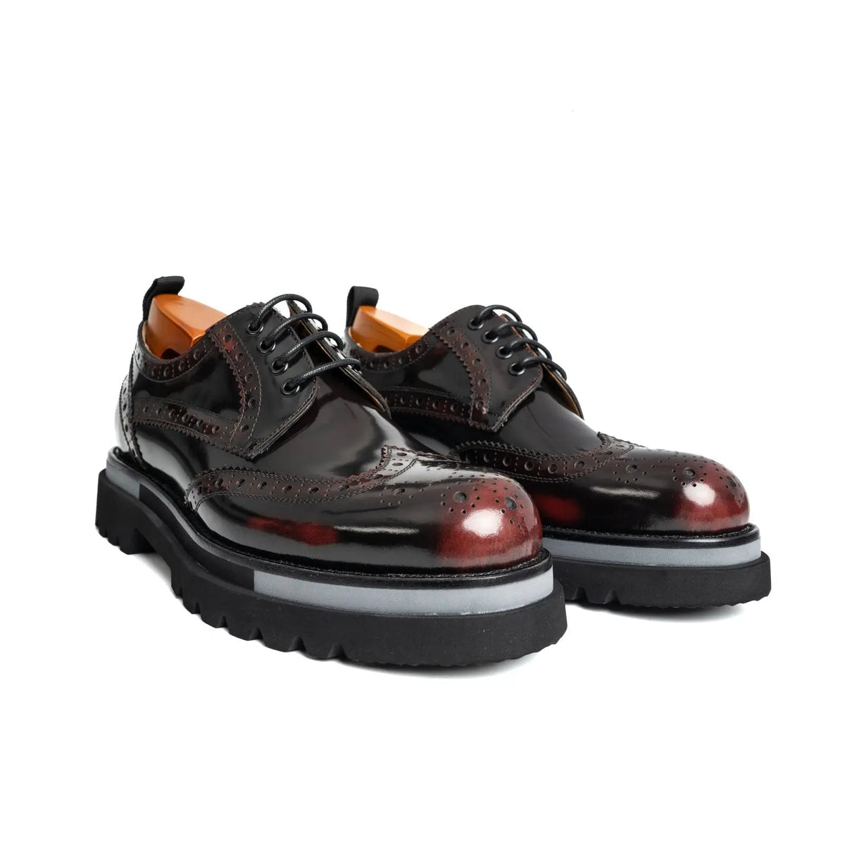 Burgundy Wingtip Calf Leather Derby Shoes
