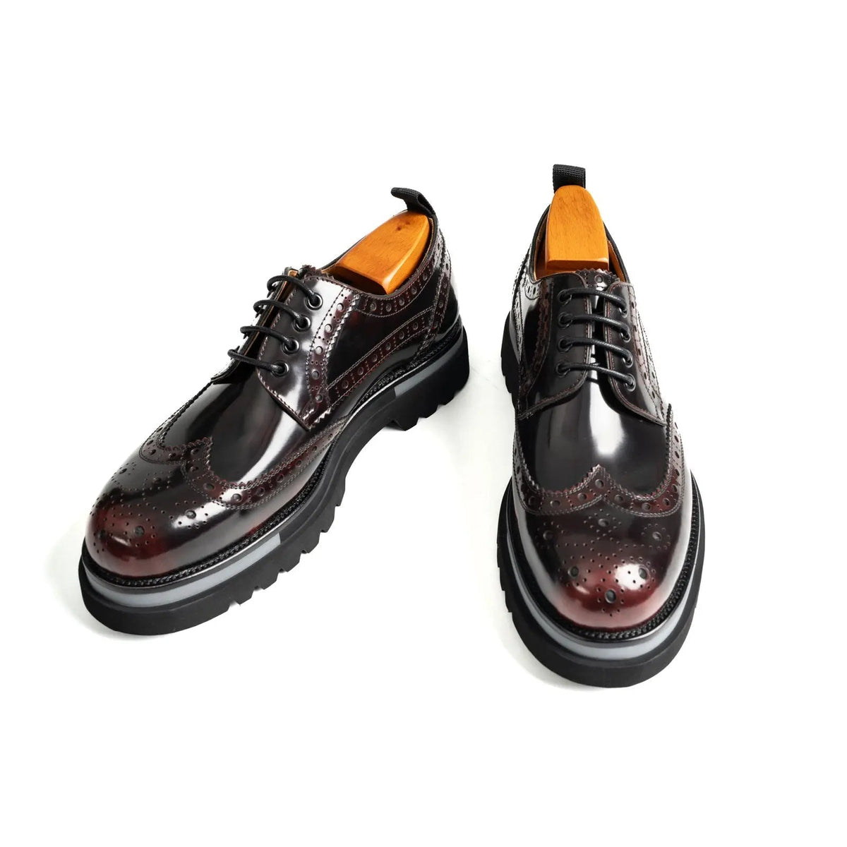 Burgundy Wingtip Calf Leather Derby Shoes