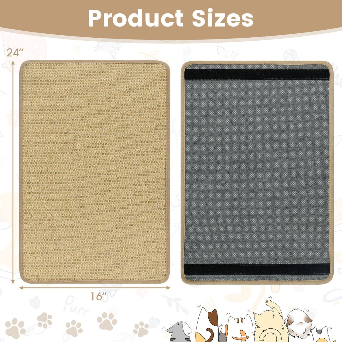 12 Pieces Cat Scratcher Mat Set 24 x 16 Inch Natural Sisal Pads