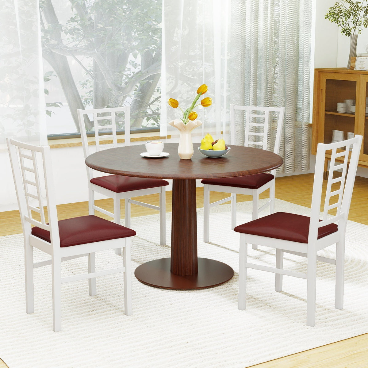 PU Leather Upholstered Wood Dining Chairs Set of 4
