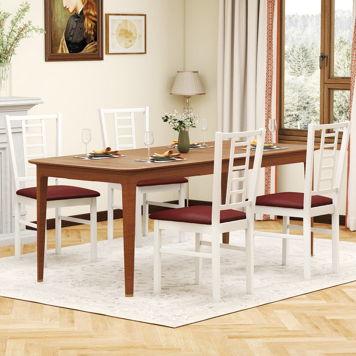 PU Leather Upholstered Wood Dining Chairs Set of 4