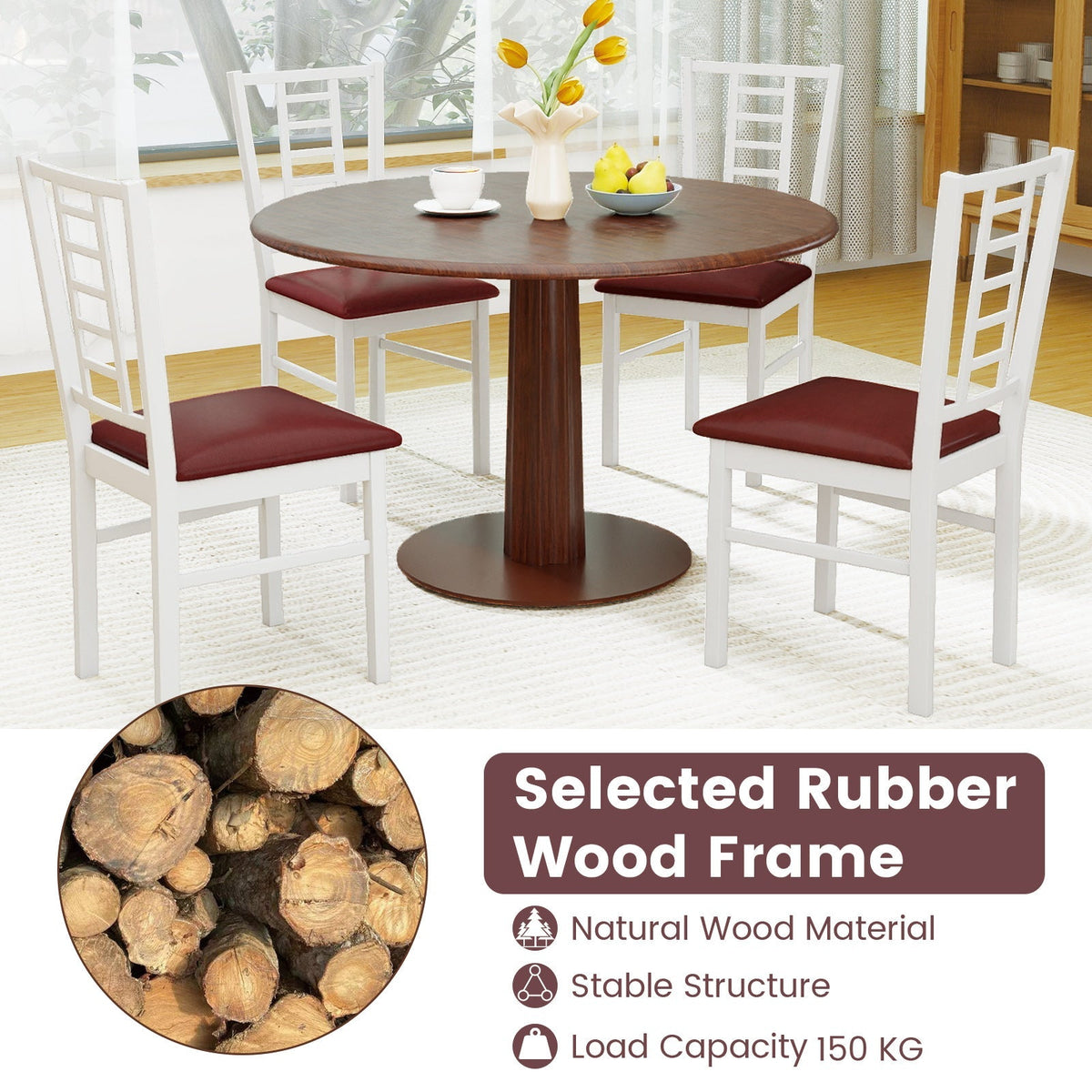 PU Leather Upholstered Wood Dining Chairs Set of 4