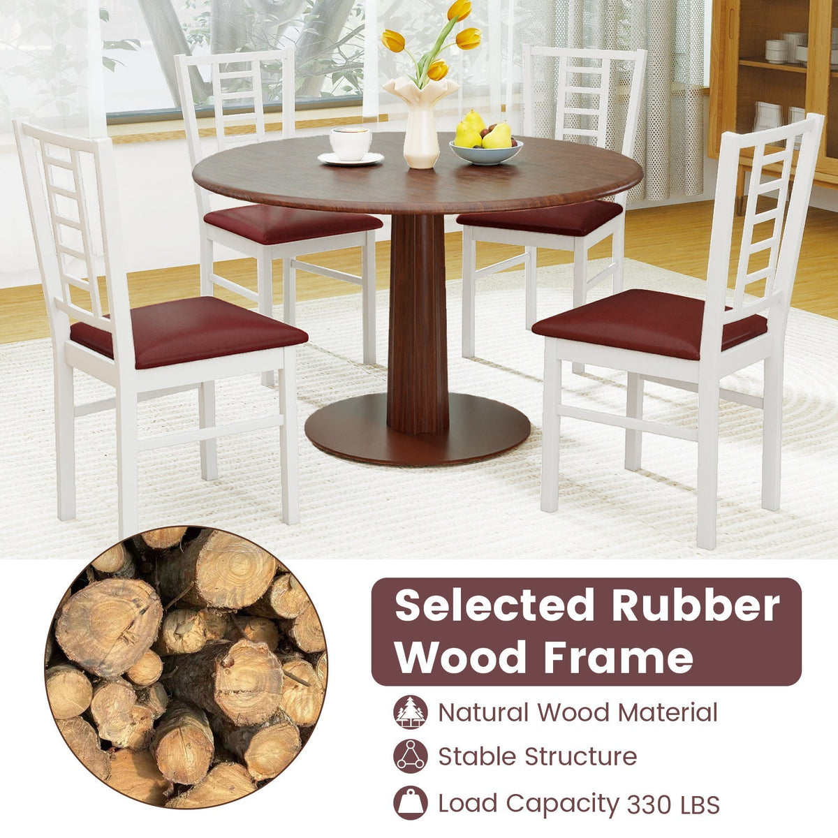 PU Leather Upholstered Wood Dining Chairs Set of 4