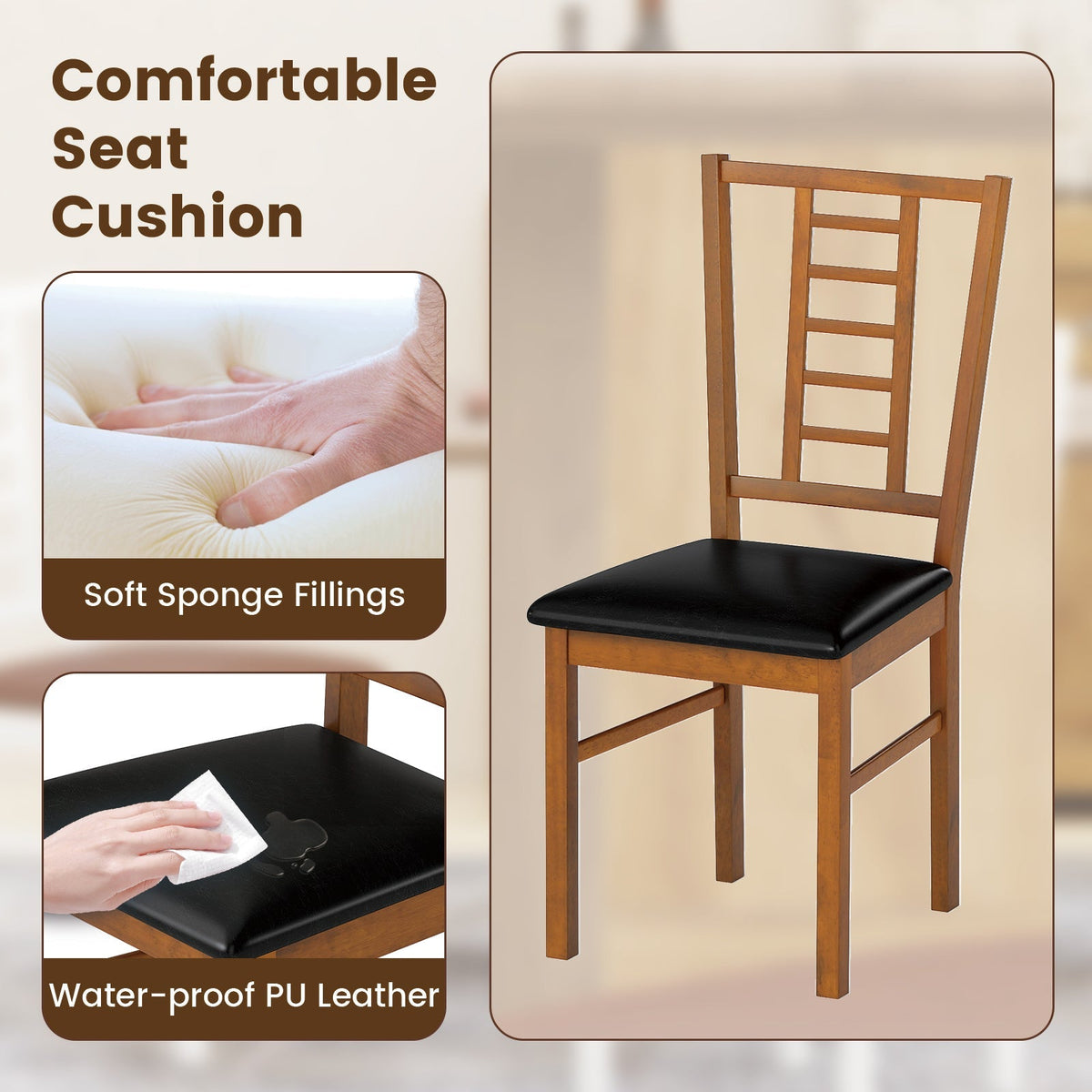PU Leather Upholstered Wood Dining Chairs Set of 4