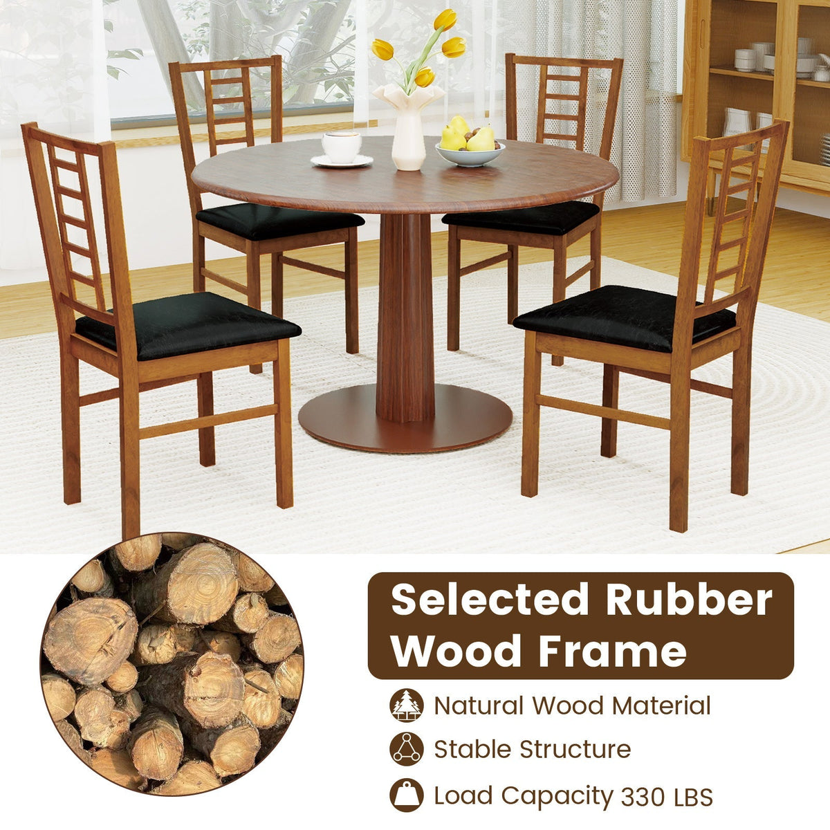 PU Leather Upholstered Wood Dining Chairs Set of 4