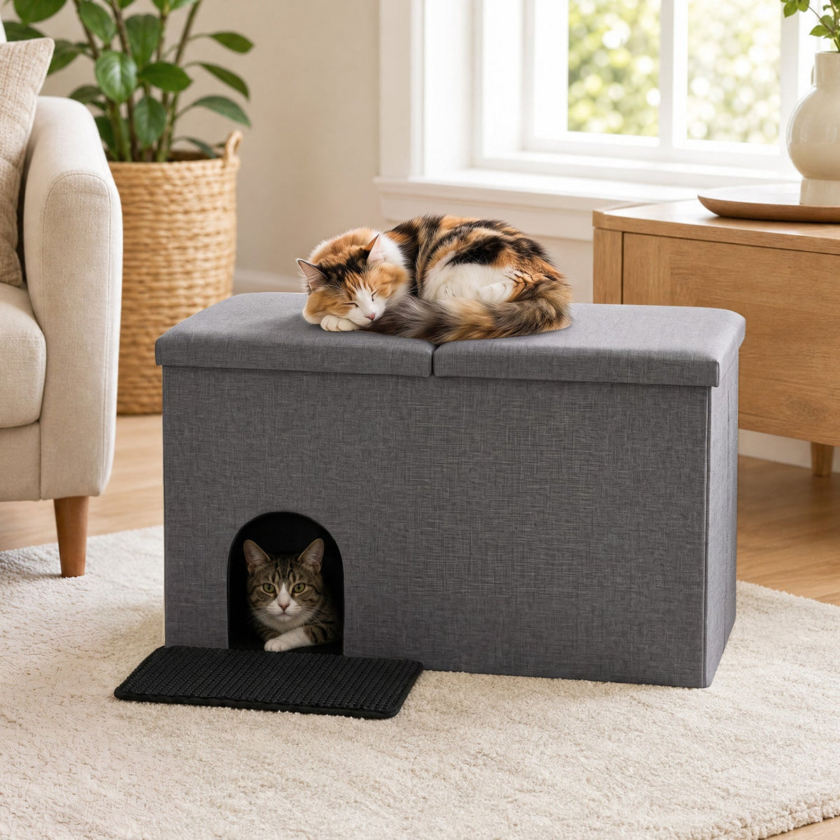 Mueble oculto para arenero de gato con alfombrilla para orina a prueba de salpicaduras