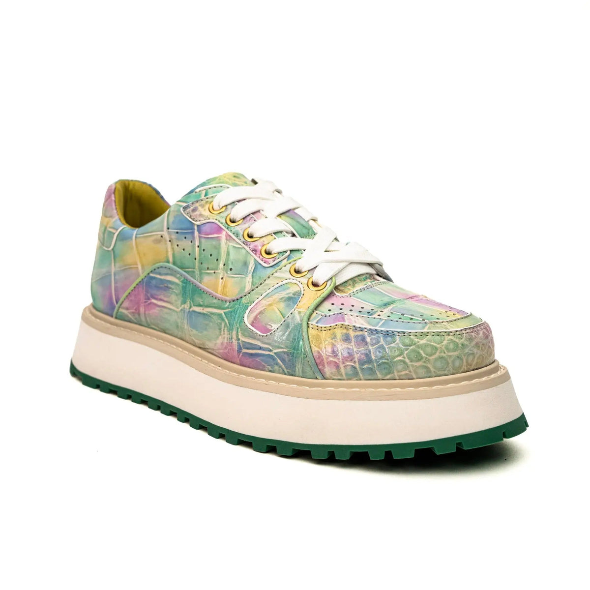 Pastel Multicolor Apron-Toe Crocodile Leather Sneakers
