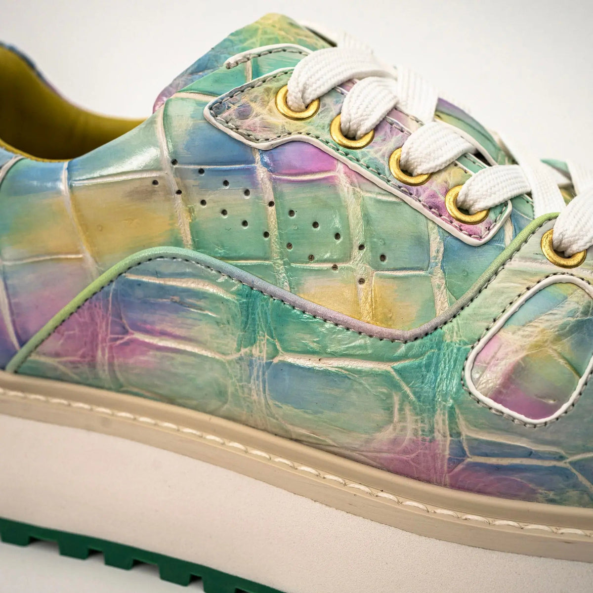Pastel Multicolor Apron-Toe Crocodile Leather Sneakers