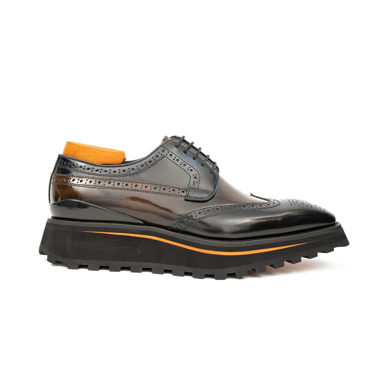 Blue-Brown Wingtip Calf Leather Derby Shoes