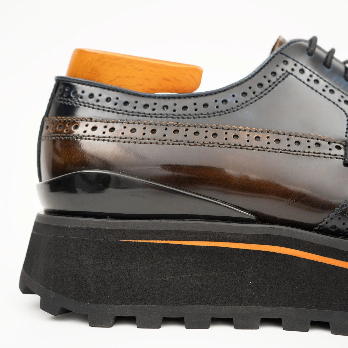 Blue-Brown Wingtip Calf Leather Derby Shoes