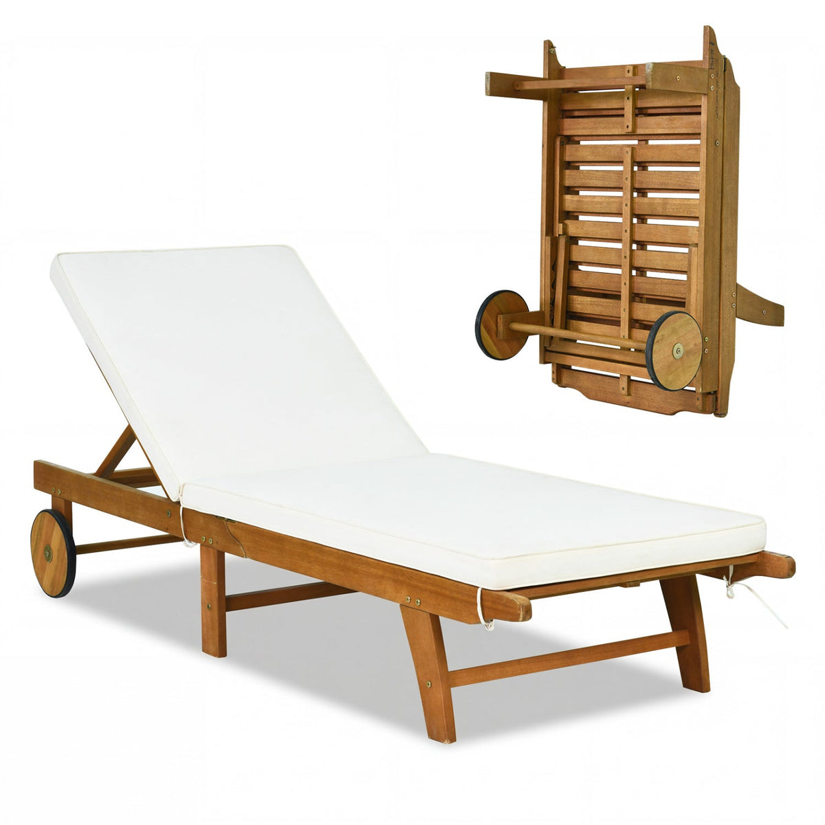 Patio Acacia Wood Lounge Chair Chaise Recliner
