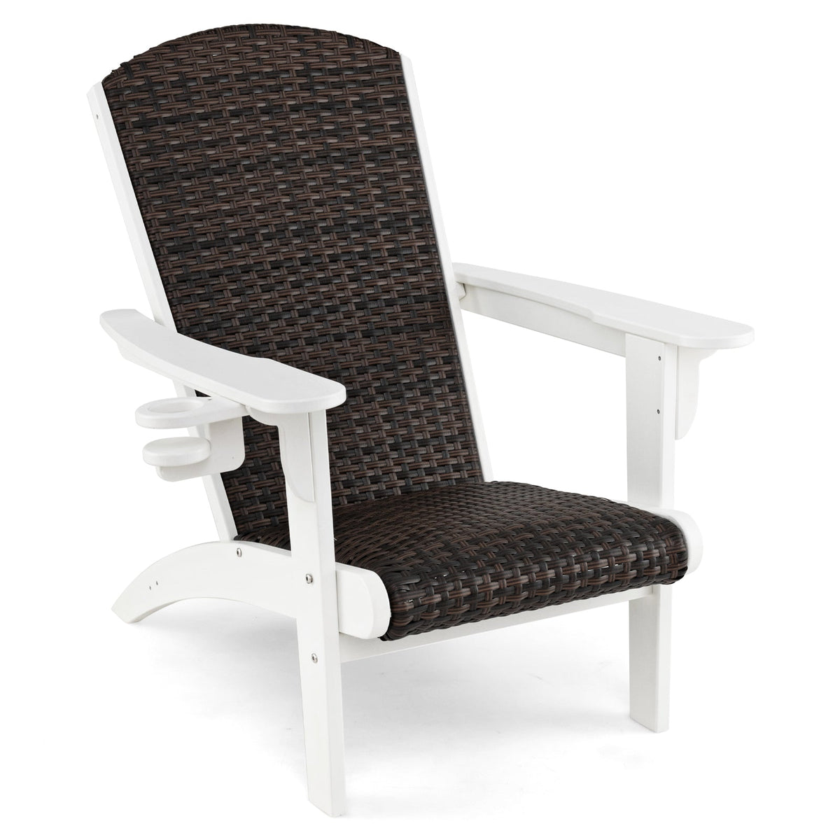 Sillón Adirondack para patio con asiento acolchado de ratán y portavasos oculto