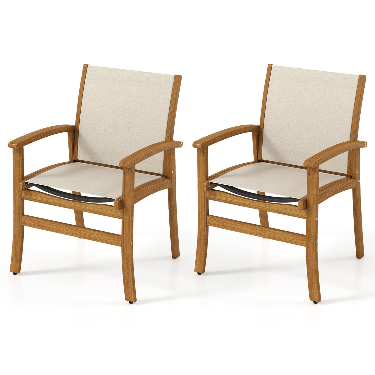 Patio Chairs Set of 2 Acacia Wood Armchairs with Breathable Fabric Back and Seat