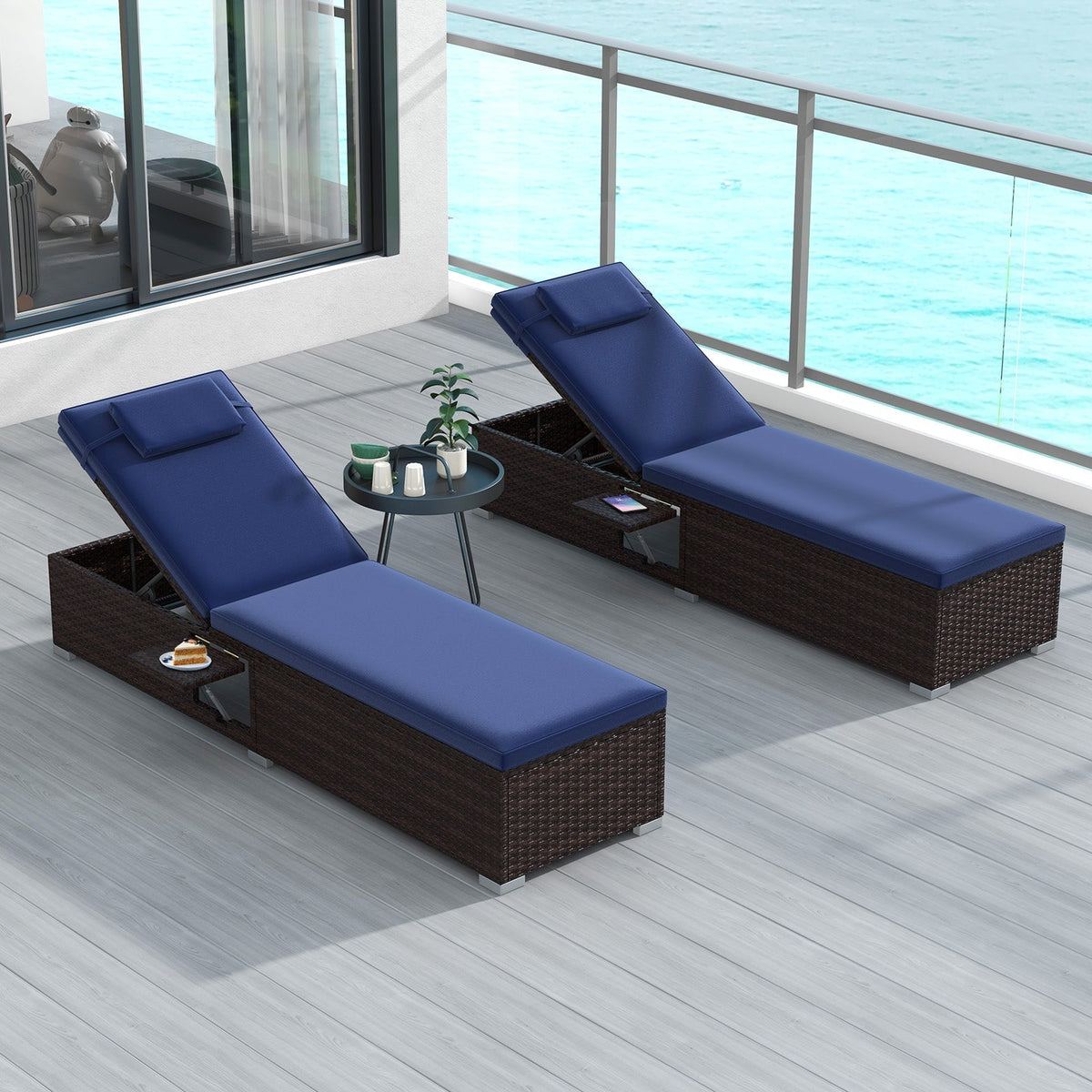Patio Chaise Lounge Set of 2 with Backrest Seat Cushion and Headrest