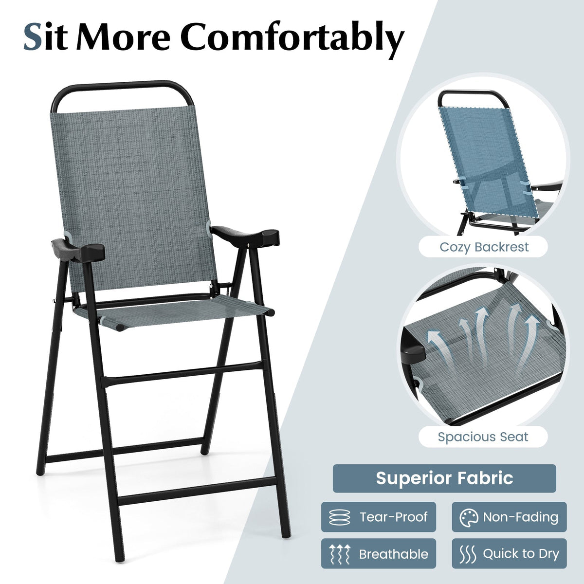 Patio Folding Bar Stool Set of 4 with Metal Frame and Footrest