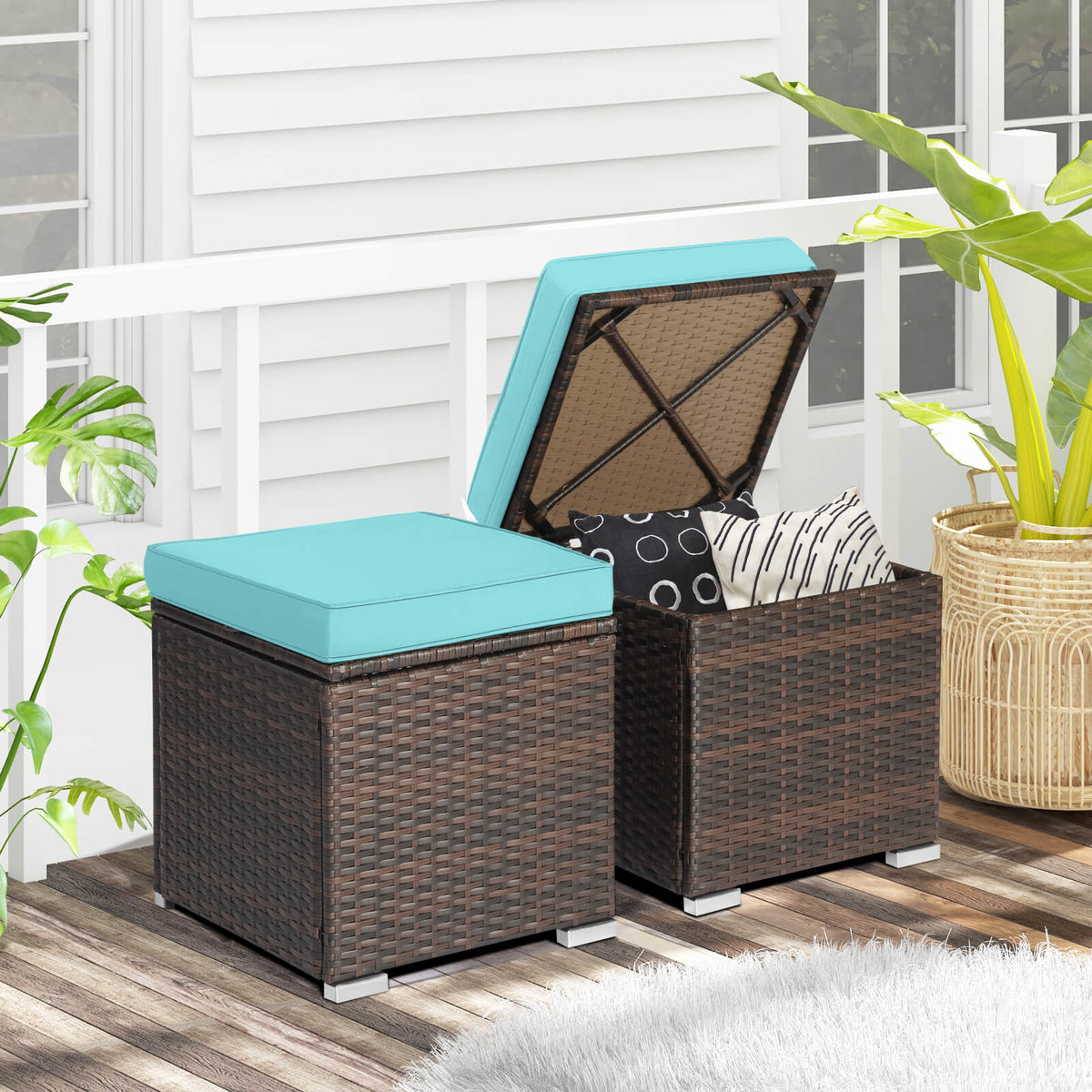2 Pieces Patio Ottoman with Hidden Storage Space-Mix Grey