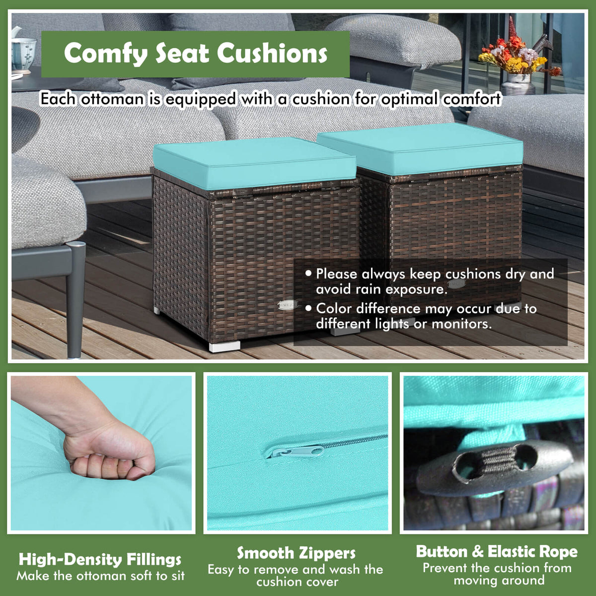 2 Pieces Patio Ottoman with Hidden Storage Space-Mix Grey