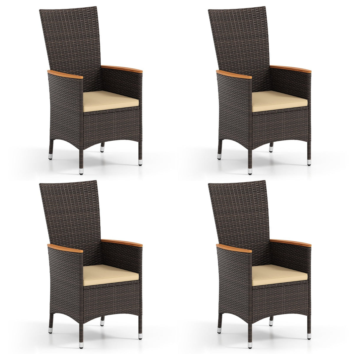 Patio Rattan Chairs Set of 4 Outdoor Wicker Dining Chairs with High Backrest-Beige
