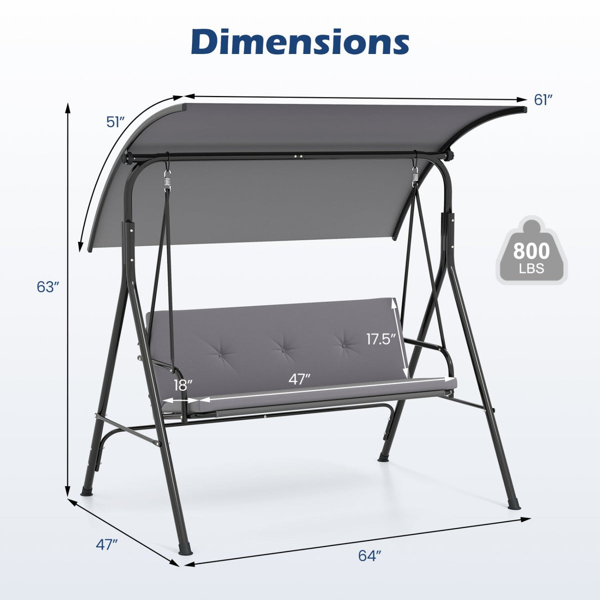 2-Person Patio Swing Chair with Adjustable Canopy