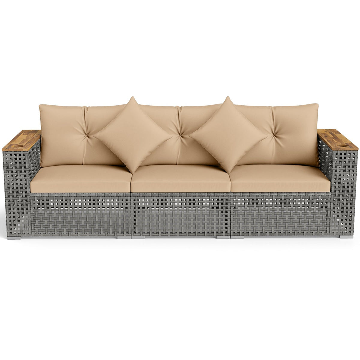 Patio Wicker Sectional Furniture Set with 1 Armless and 2 Corner Sofas for Garden