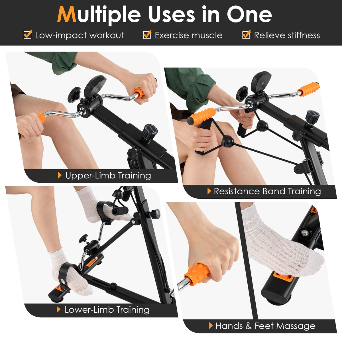 Pedal Exerciser with Adjustable Resistance for Arm and Leg Workout-Orange