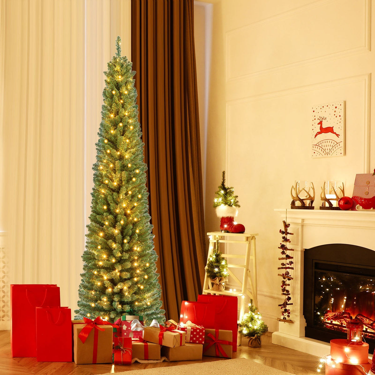 Pencil Christmas Tree with Memory Wire Branch Tips and Warm LED Lights