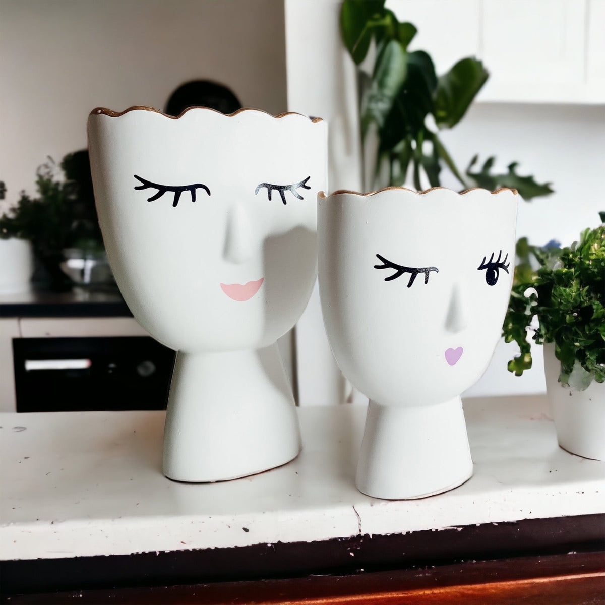 Coquette Porcelain Vases Set Of 2 Wink And Smile Ceramic Vases With Gold Trim Slim Vanity Decor