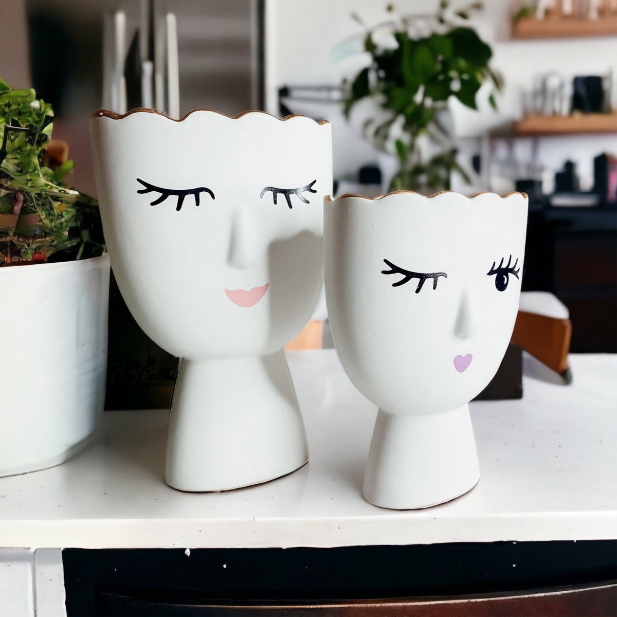 Coquette Porcelain Vases Set Of 2 Wink And Smile Ceramic Vases With Gold Trim Slim Vanity Decor