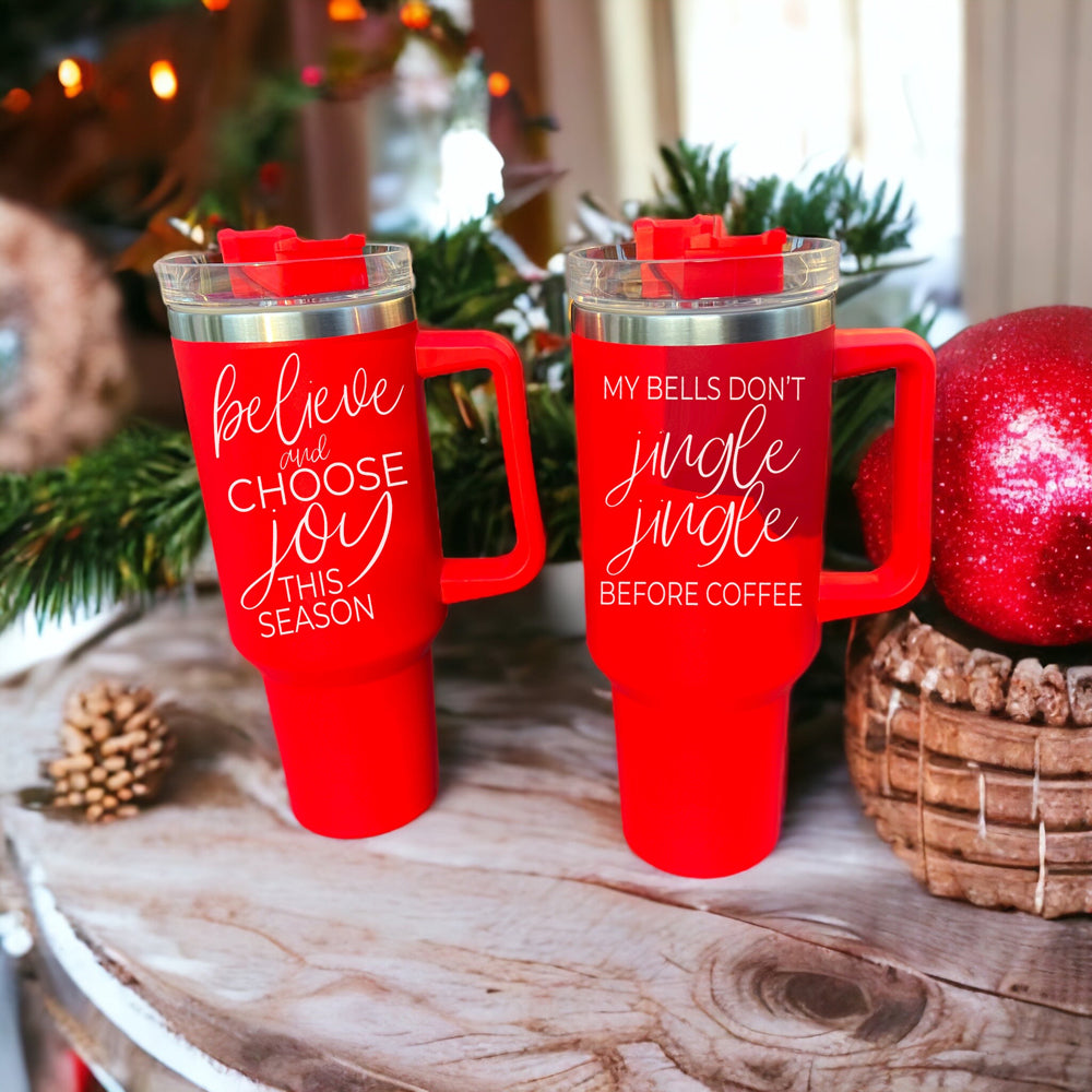 40oz Insulated Coffee Mug With Handle Lid Straw Funny Holiday Jingle Quote