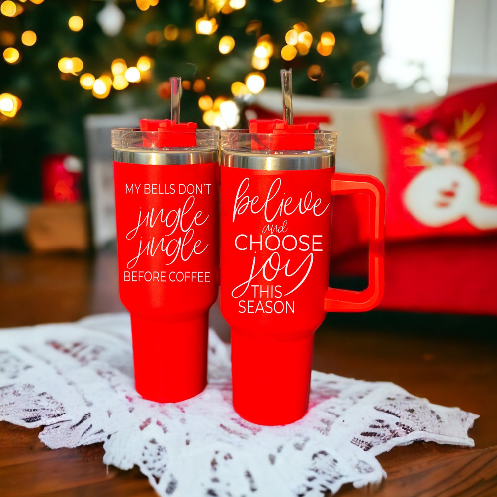 40oz Insulated Coffee Mug With Handle Lid Straw Funny Holiday Jingle Quote