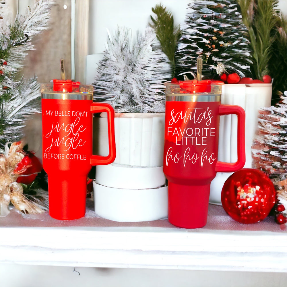 40oz Insulated Coffee Mug With Handle Lid Straw Funny Holiday Jingle Quote