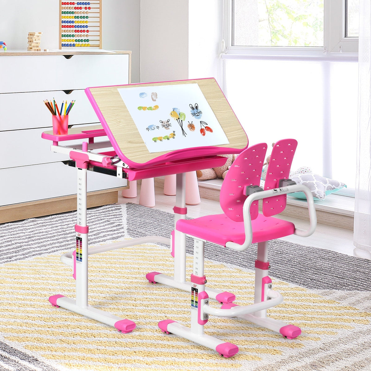 Height Adjustable Kids Study Desk and Chair Set