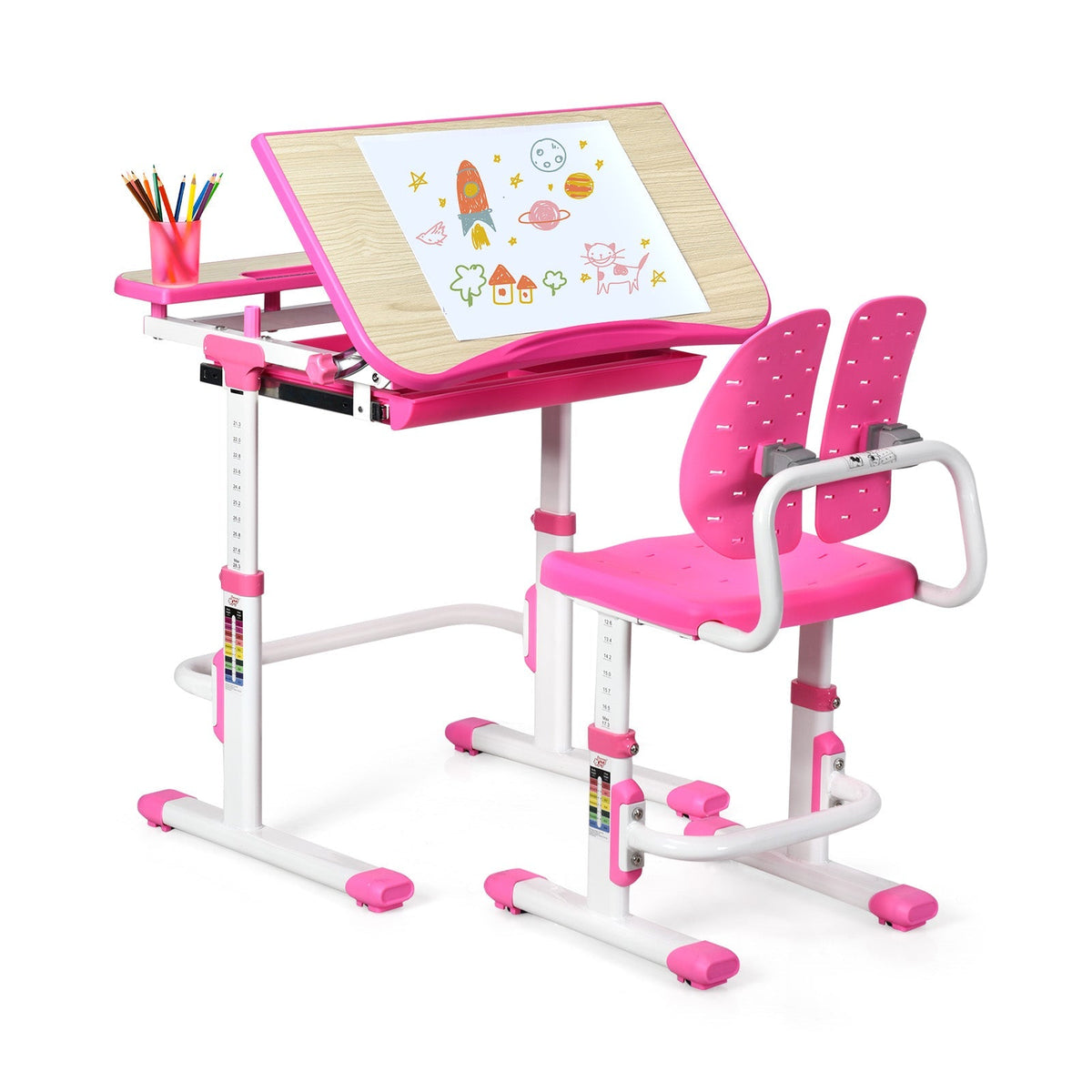 Height Adjustable Kids Study Desk and Chair Set