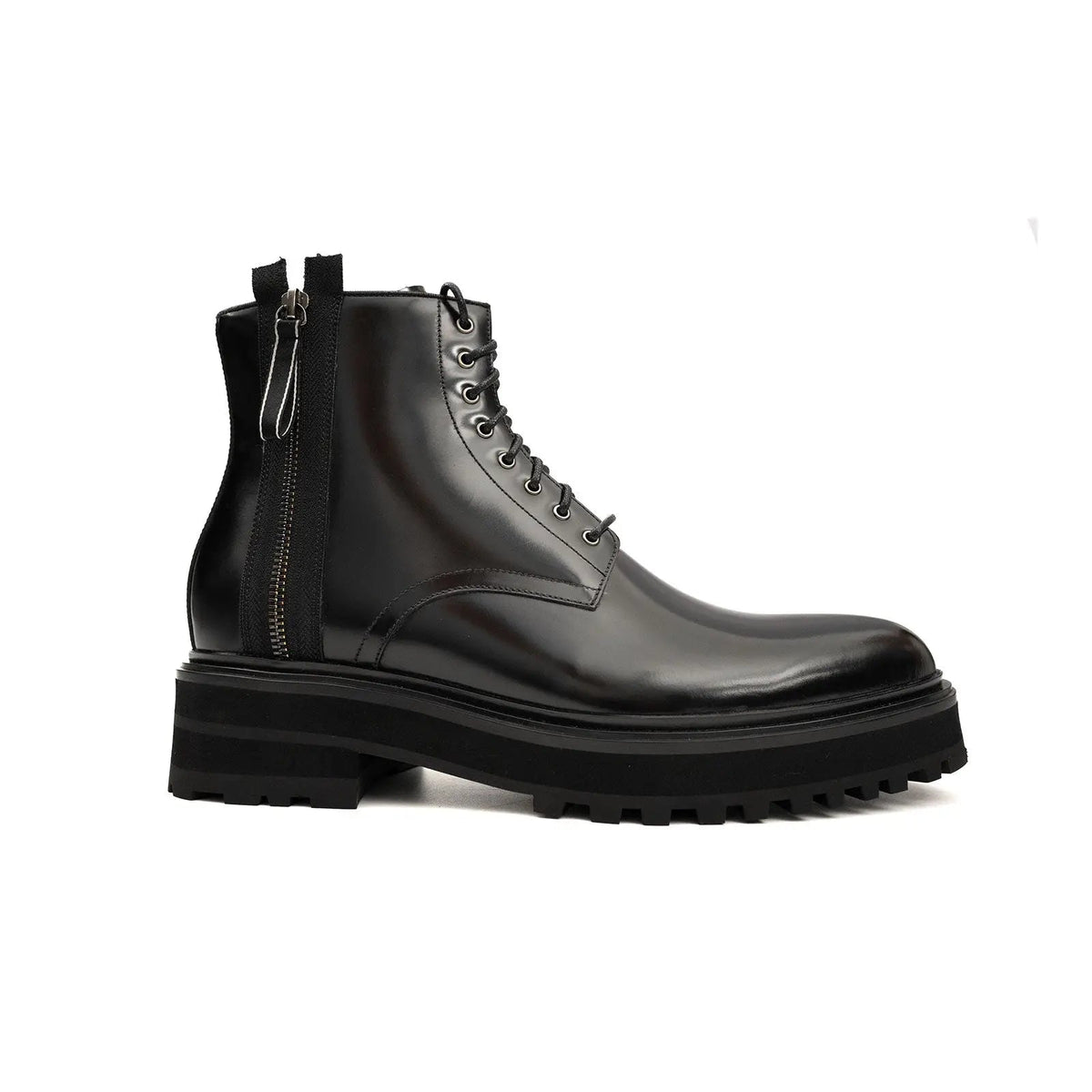 Black Calf Leather Ankle Boots