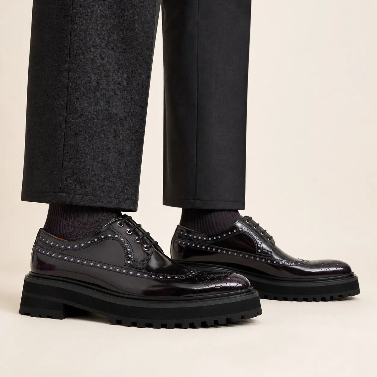 Purple Wingtip Calf Leather Derby Shoes