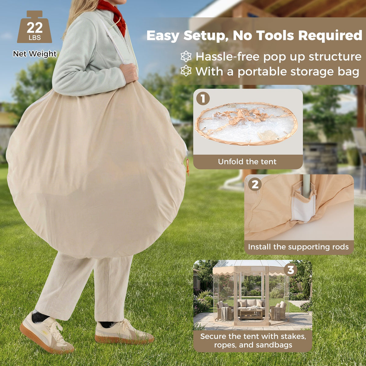 Tienda de campaña tipo burbuja emergente de 10x10 pies para 8-10 personas, cápsula resistente a la intemperie con PVC transparente panorámico de 540°