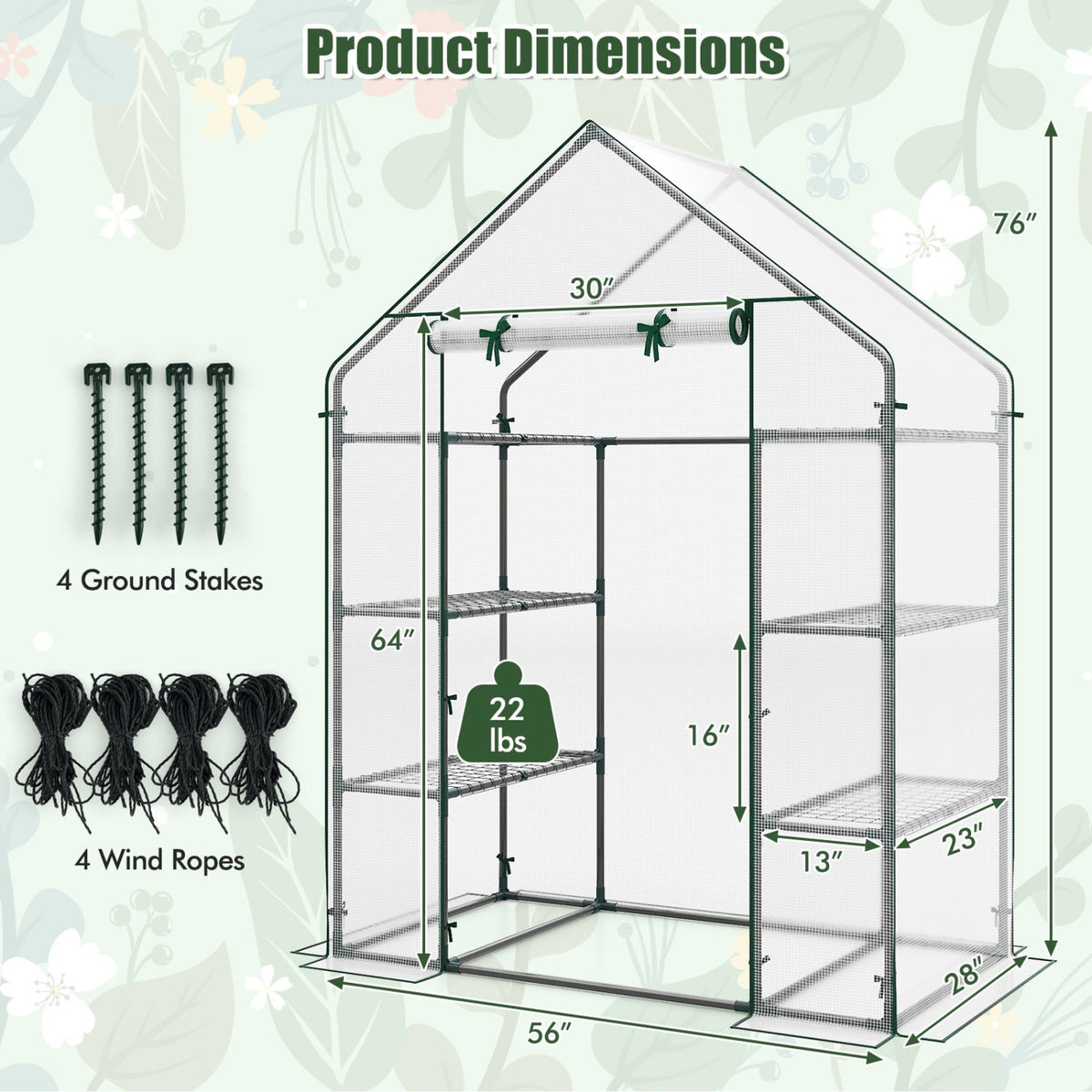 Portable Walk-in Greenhouse with 3 Tiers and 6 Shelves