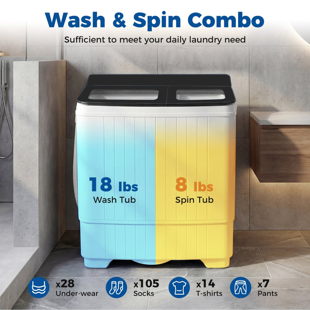 Portable Washing Machine with 18 LBS Washer and 8 LBS Spinner Combo