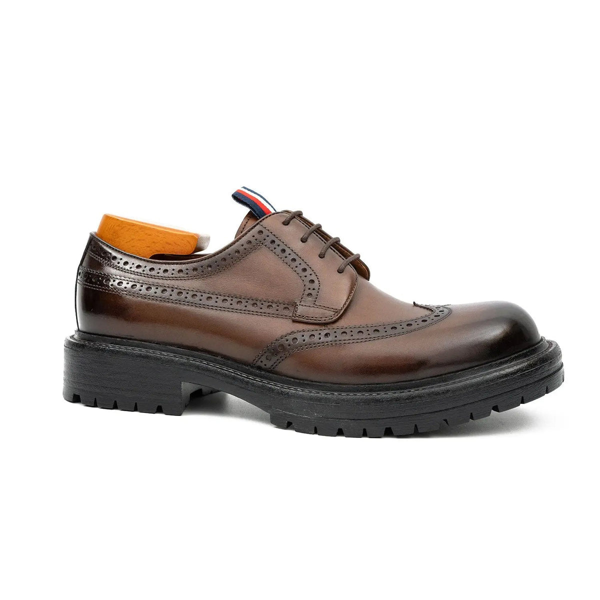 Brown Wingtip Calf Leather Derby Shoes