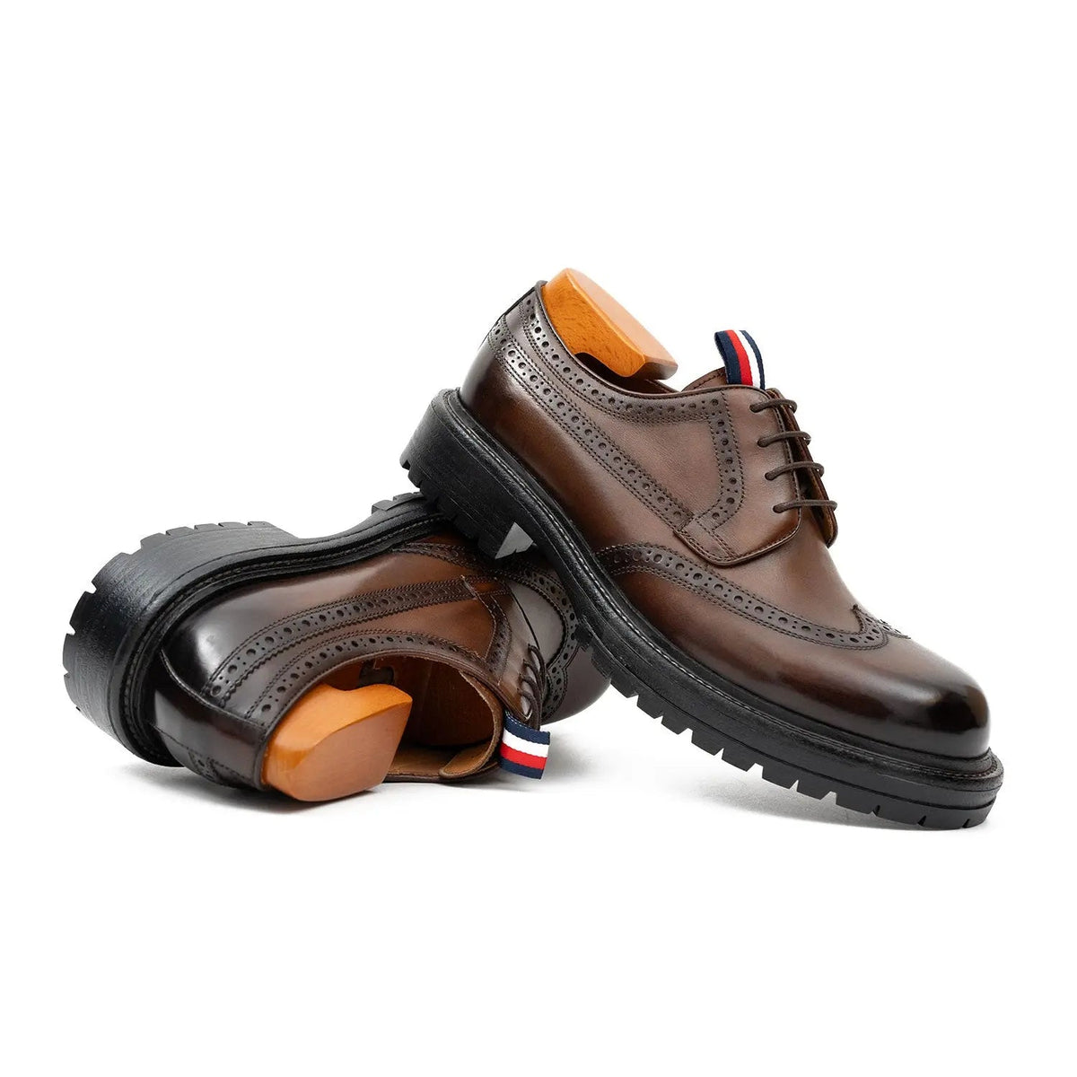 Brown Wingtip Calf Leather Derby Shoes