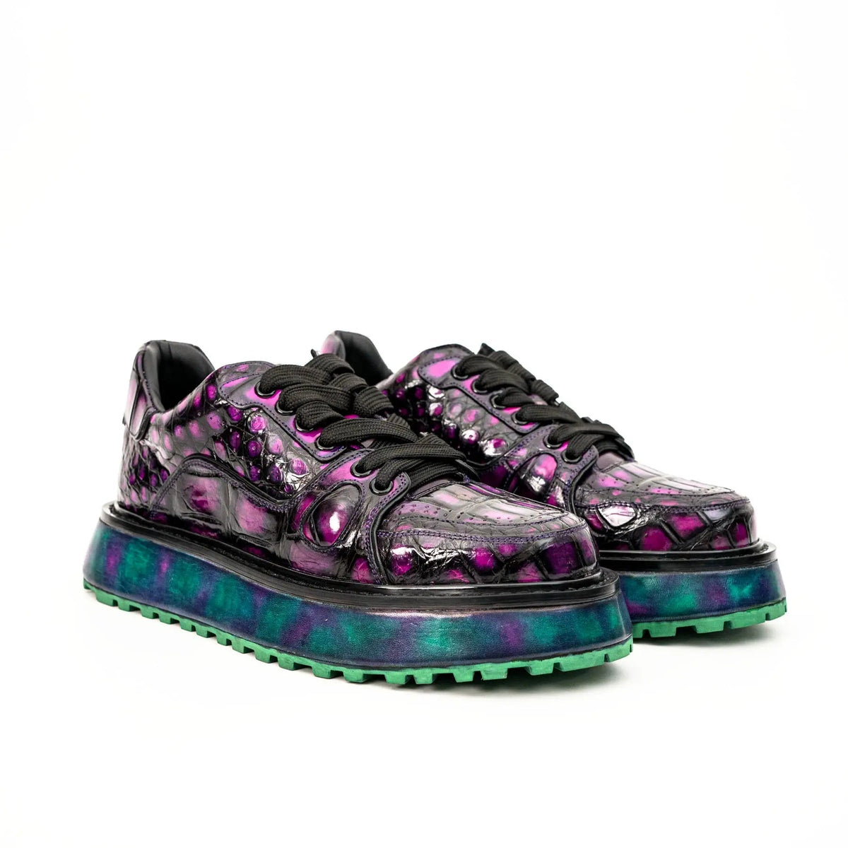 Purple Apron-Toe Crocodile Leather Sneakers