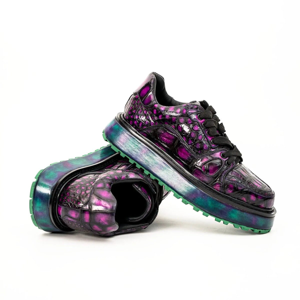 Purple Apron-Toe Crocodile Leather Sneakers