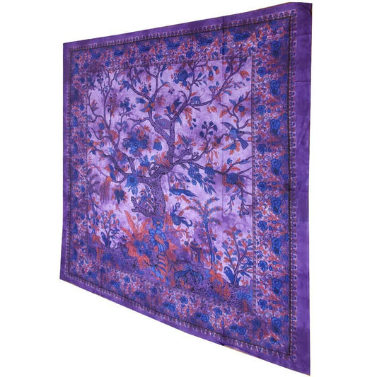 Purple Tree Of Life Bird Tapestry Indian Wall Art Decor