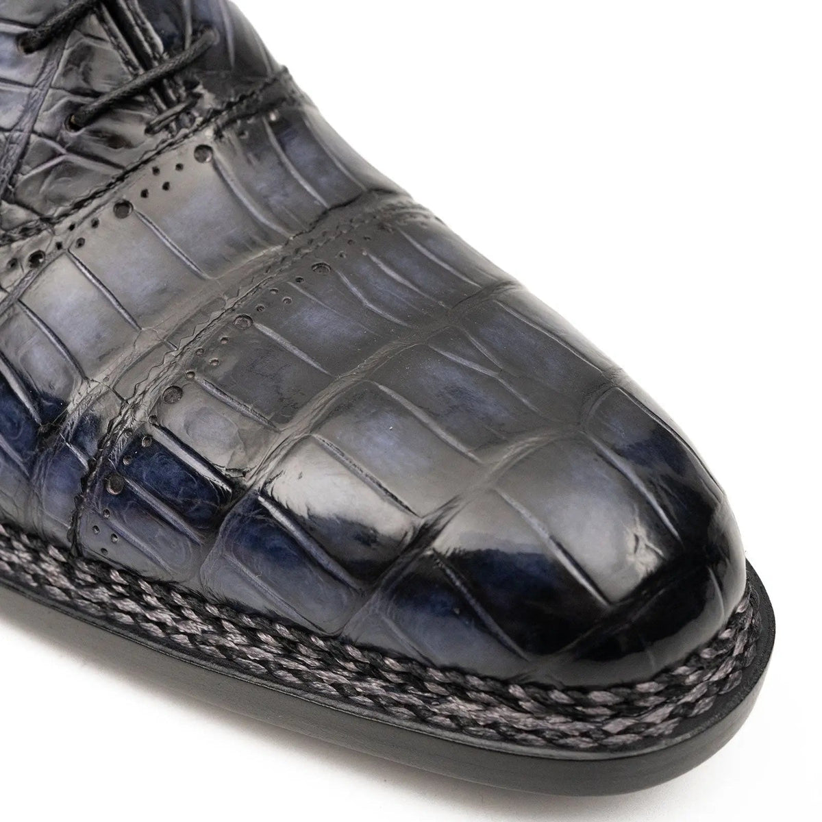 Blue Cap-Toe Crocodile Leather Oxford Shoes