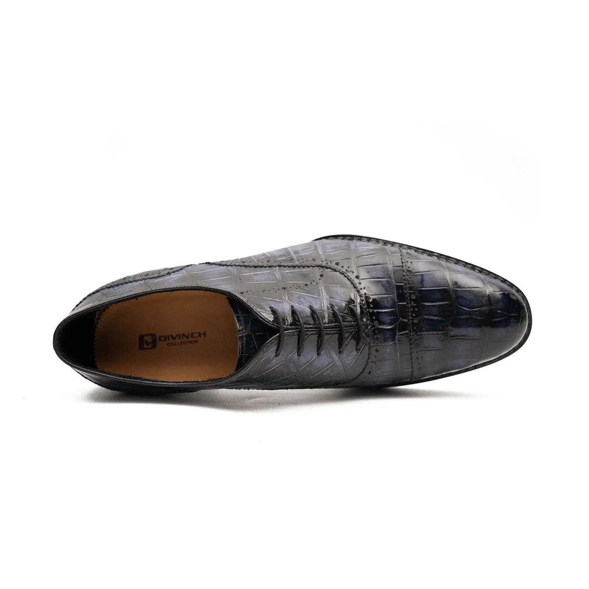 Blue Cap-Toe Crocodile Leather Oxford Shoes