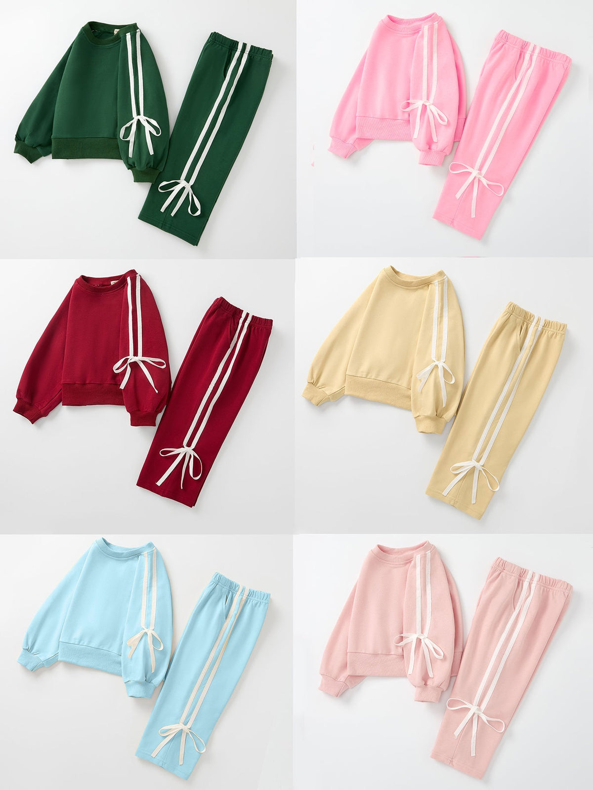 Girls Bow Trim Sweatshirt and Pants Set