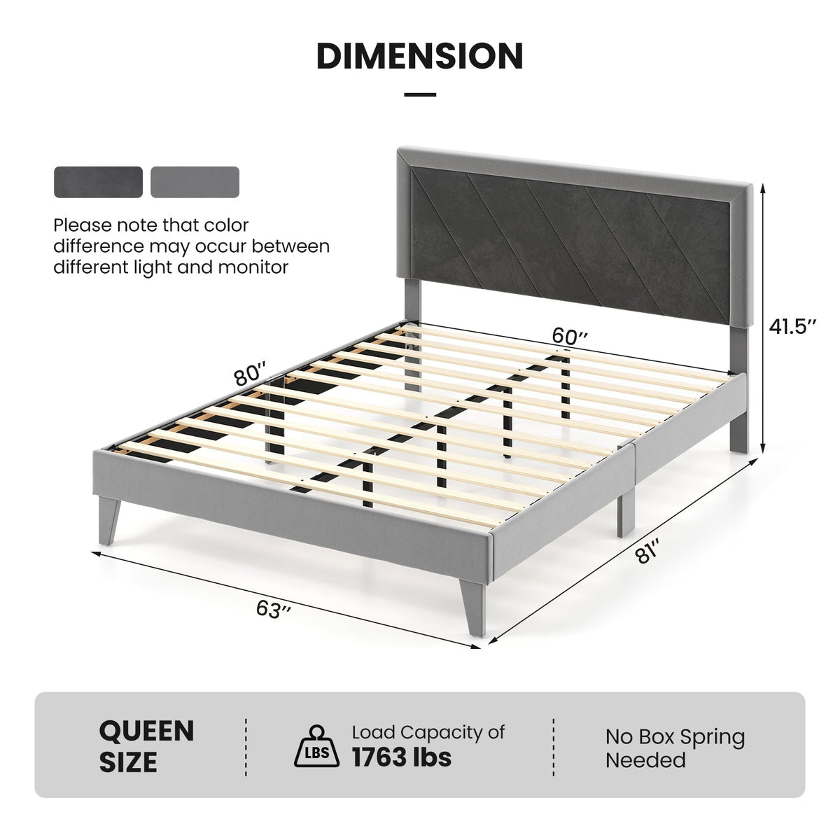 Twin/Full/Queen Platform Bed with High Headboard and Wooden Slats