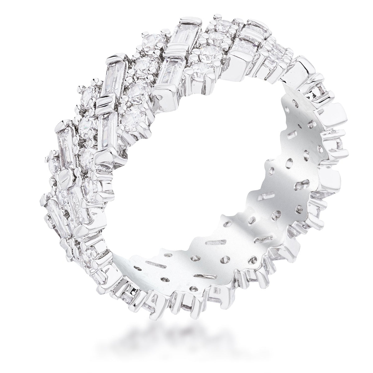 Avera Rhodium Clear Cz Alternating Baguette Round Eternity Band